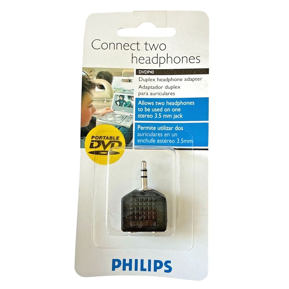 Philips Stereo 3.5 mm Headphone Jack Divider Splitter for 2 Headphones NEW